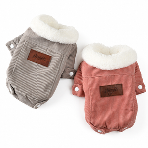 Chaqueta de pana acolchada con cuello de borrego para perros