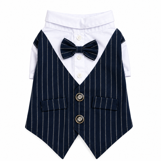 Elegante camisa con chaleco y pajarita para perros