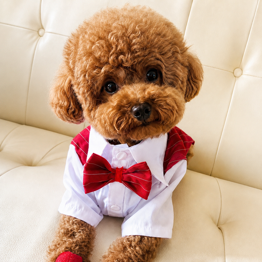 Elegante camisa con chaleco y pajarita para perros
