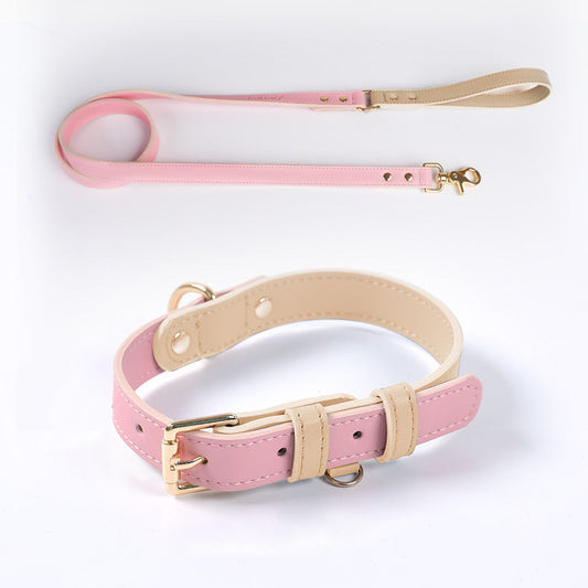 Set completo rosa: collar y correa de cuero