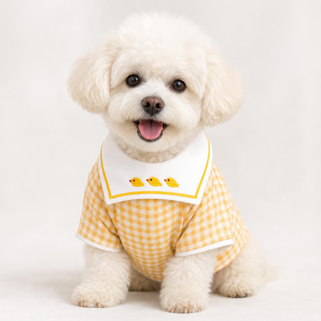 Camisa de cuadros vichy para perro color amarillo