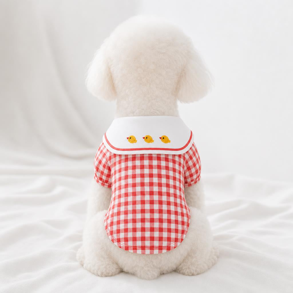 Camisa de cuadros vichy para perro color rojo, vista de espalda