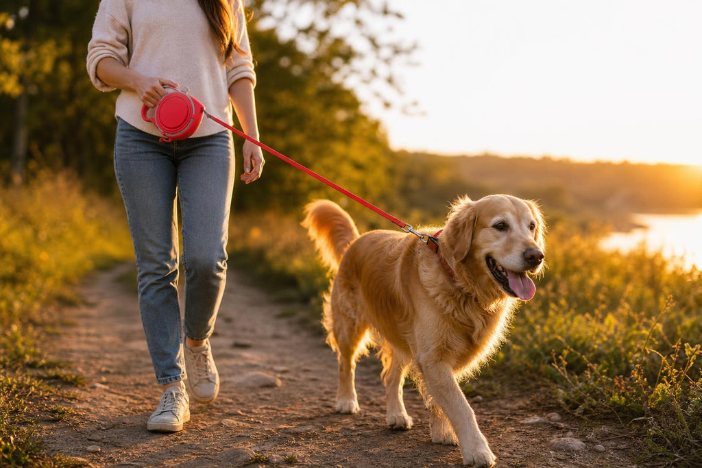 Persona paseando a su perro con la correa PetUno