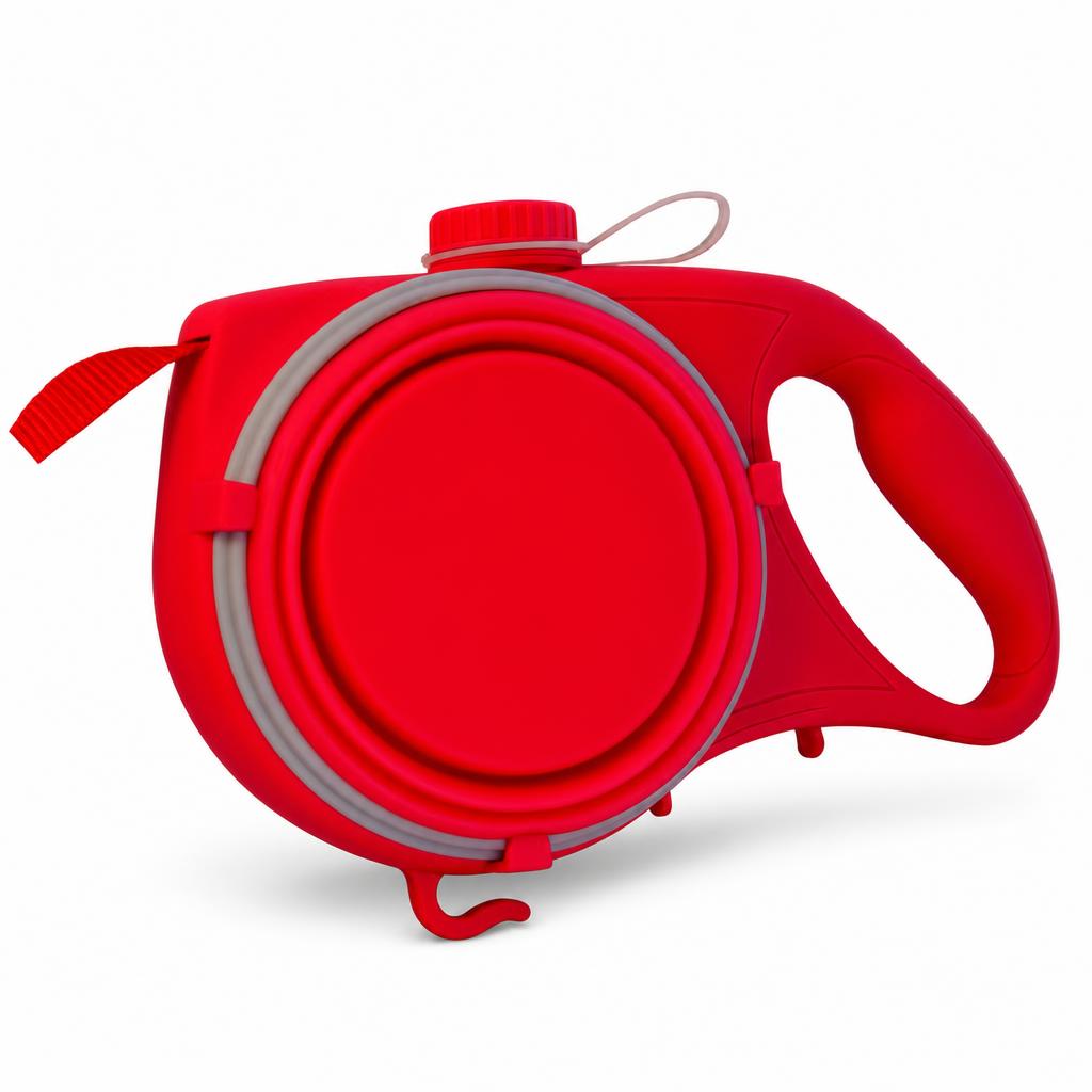 Correa PetUno 3 en 1 color rojo con botella de agua plegable