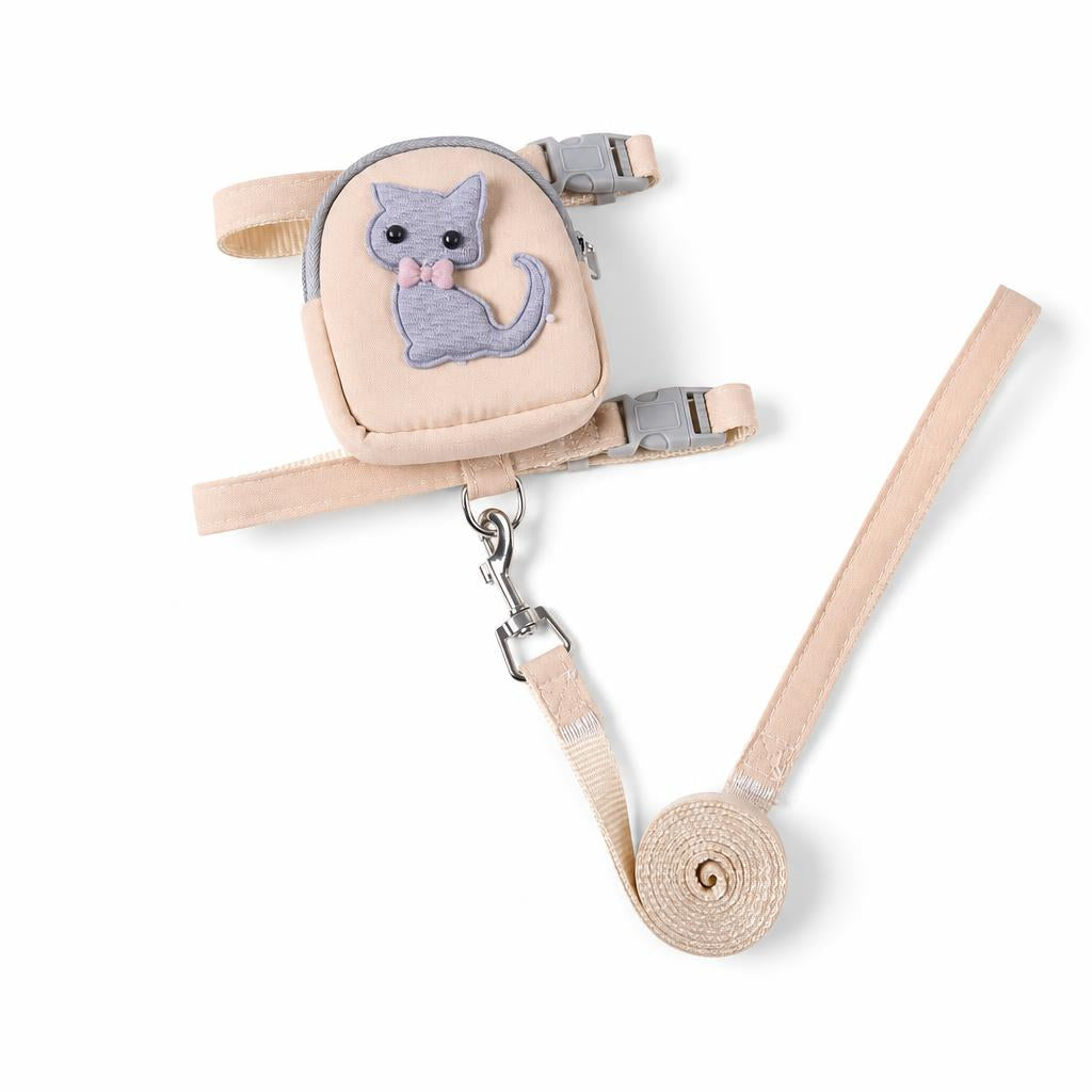 Arnés mochila mini con gatito para mascotas color beige
